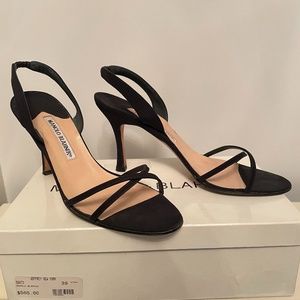 Manolo Blahnik black crepe Cadiz sling back